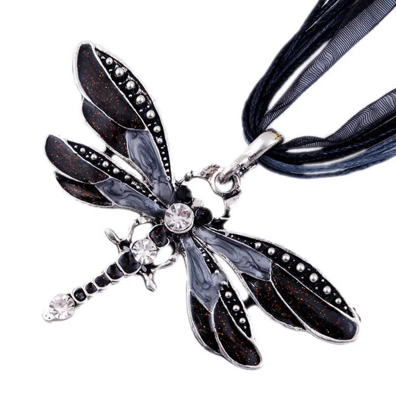 Collier Pendentif Libellule Cristal