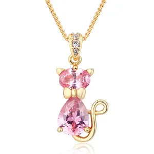 Collier Pendentif Chat Cristal