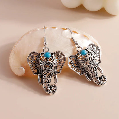 Boucles d'oreilles Tomettes Éléphant Vintage Argent Bohème