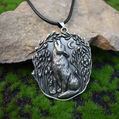 Collier Pendentif Lune Loup Animal Totem