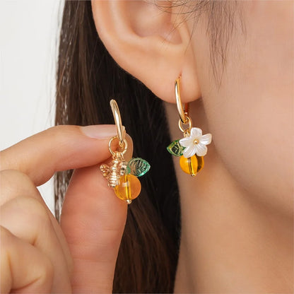 Boucles d'oreilles Cercles Abeille Fleur d'Oranger