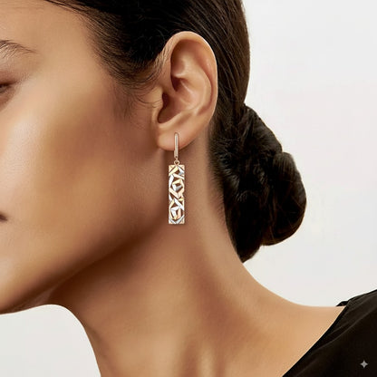Boucles d'oreilles longues plaquées or rose 18 Carats avec gravures