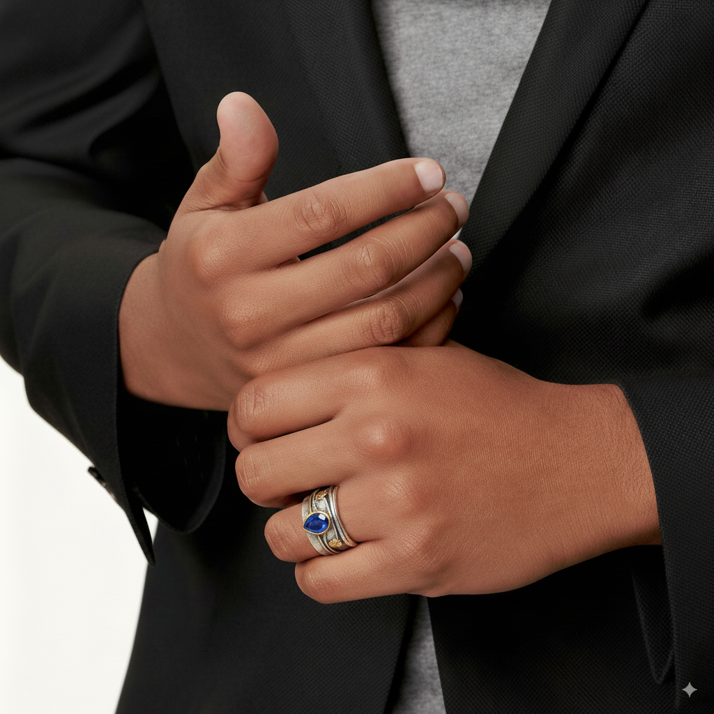 Bague vintage en argent avec cristal bleu