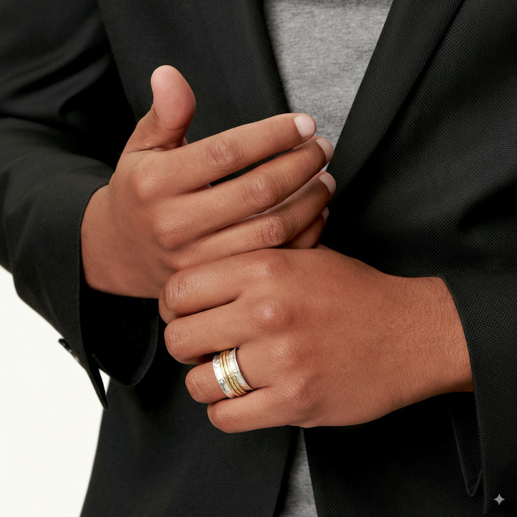 Bague Vintage Spinner mince en or et argent