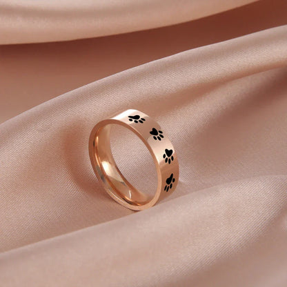 Bague Empreinte Patte Faite Main en Acier Inoxydable