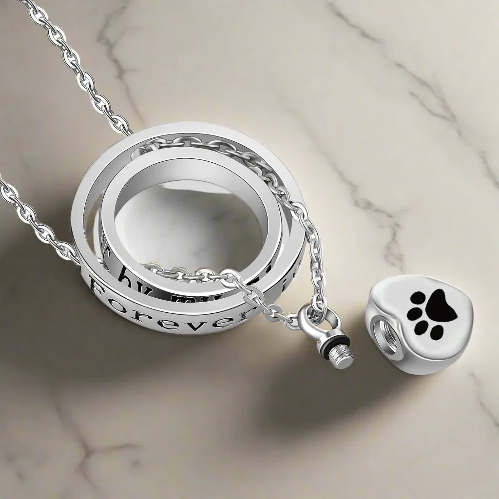 « N'est Plus À Mes Côtés, Toujours Dans Mon Cœur » – Collier Pendentif Urne Patte en Acier Inoxydable