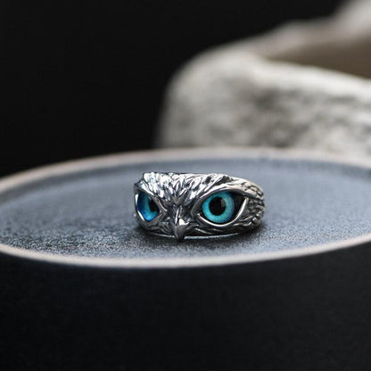 Bague Réglable Chouette Porte-Bonheur en Argent et Opale