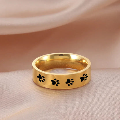Bague Empreinte Patte Faite Main en Acier Inoxydable