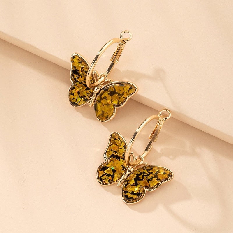 Boucles d'Oreilles Papillon Cristal Émail Main Peint