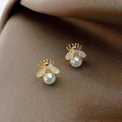 Boucles d'oreilles Fines Abeille Perle – Bijou Ton Or Élégant pour Femme