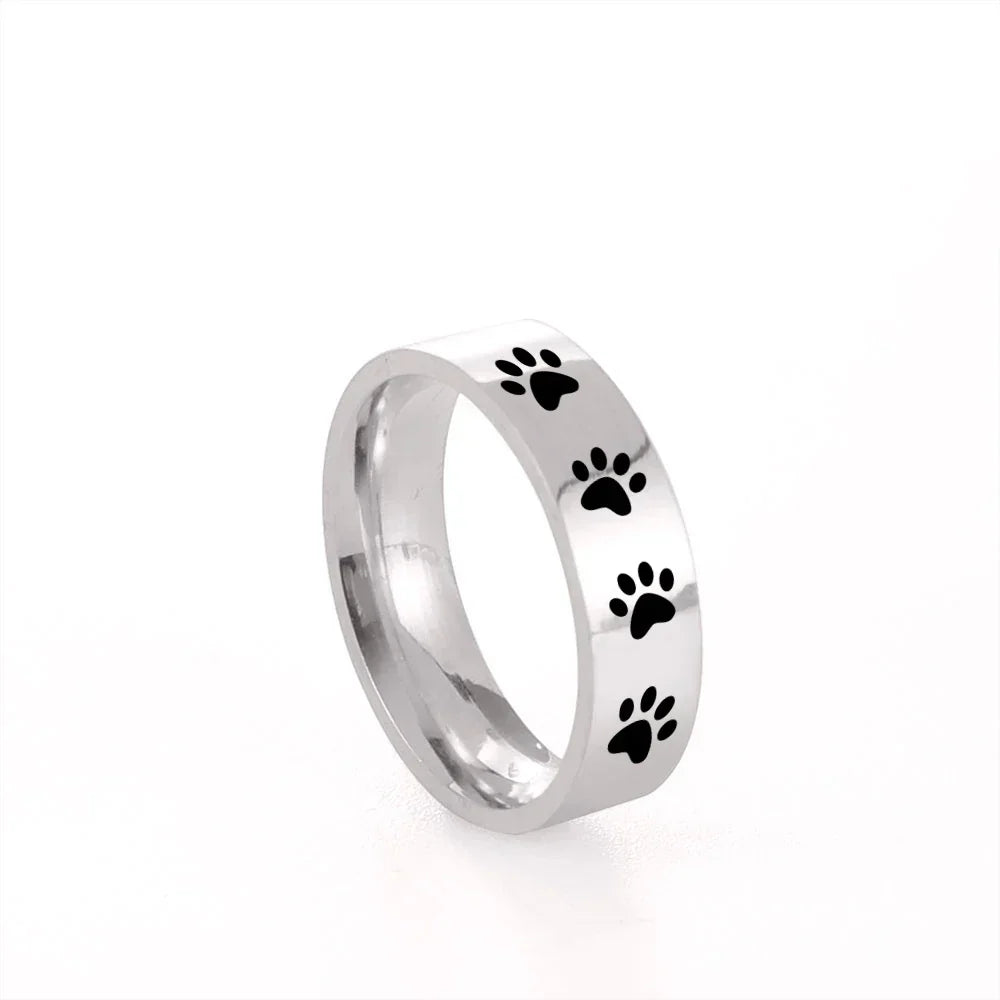 Bague Empreinte Patte Faite Main en Acier Inoxydable