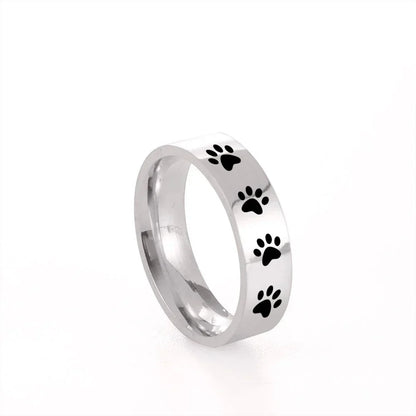 Bague Empreinte Patte Faite Main en Acier Inoxydable