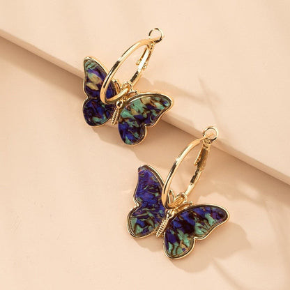Boucles d'Oreilles Papillon Cristal Émail Main Peint