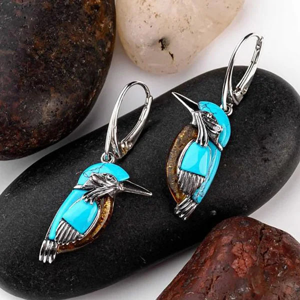 Boucles d'oreilles Colibri Émail Bleu