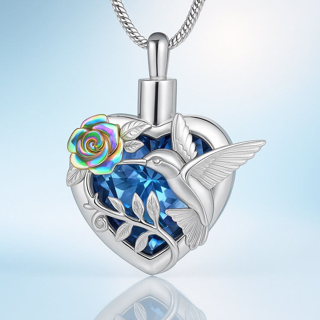 Collier Urne Cœur Colibri