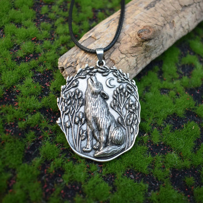 Collier Pendentif Lune Loup Animal Totem