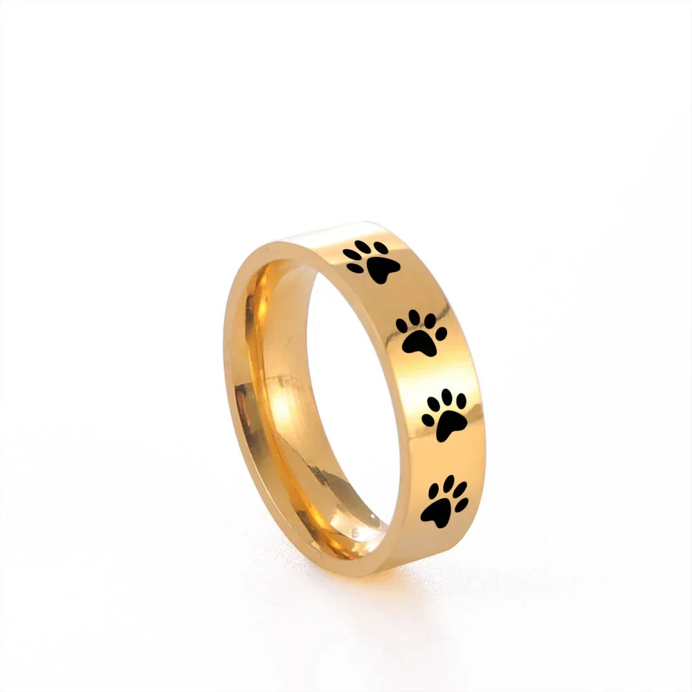 Bague Empreinte Patte Faite Main en Acier Inoxydable