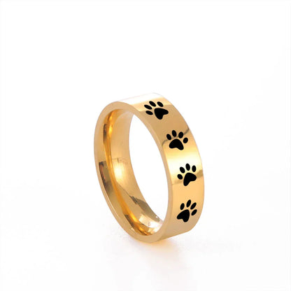 Bague Empreinte Patte Faite Main en Acier Inoxydable