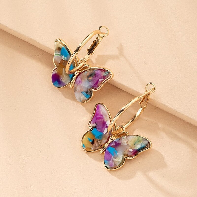 Boucles d'Oreilles Papillon Cristal Émail Main Peint