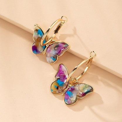 Boucles d'Oreilles Papillon Cristal Émail Main Peint
