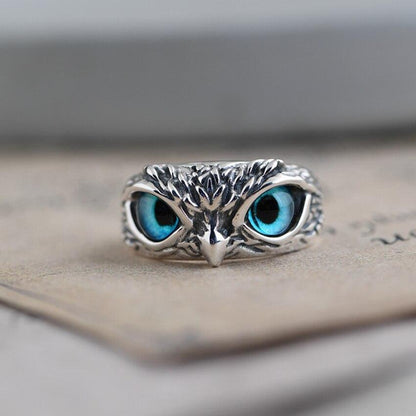 Bague Réglable Chouette Porte-Bonheur en Argent et Opale