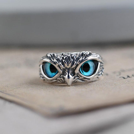 Bague Réglable Chouette Porte-Bonheur en Argent et Opale