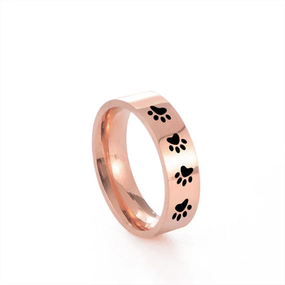 Bague Empreinte Patte Faite Main en Acier Inoxydable