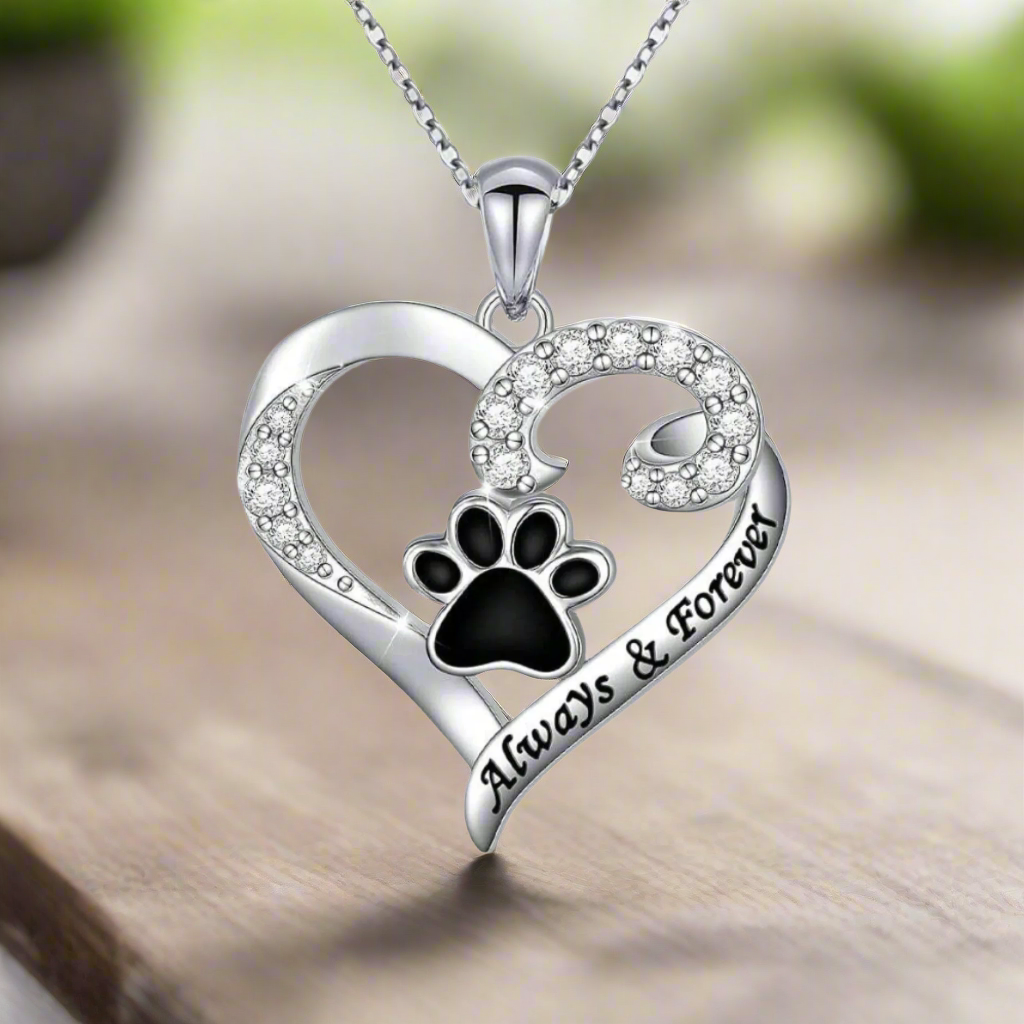 Collier Patte de Chien – Cœur en Acier Inoxydable avec Zircone