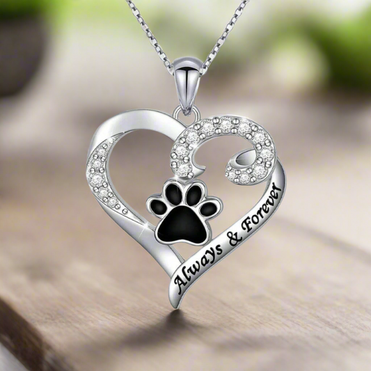 Collier Patte de Chien – Cœur en Acier Inoxydable avec Zircone