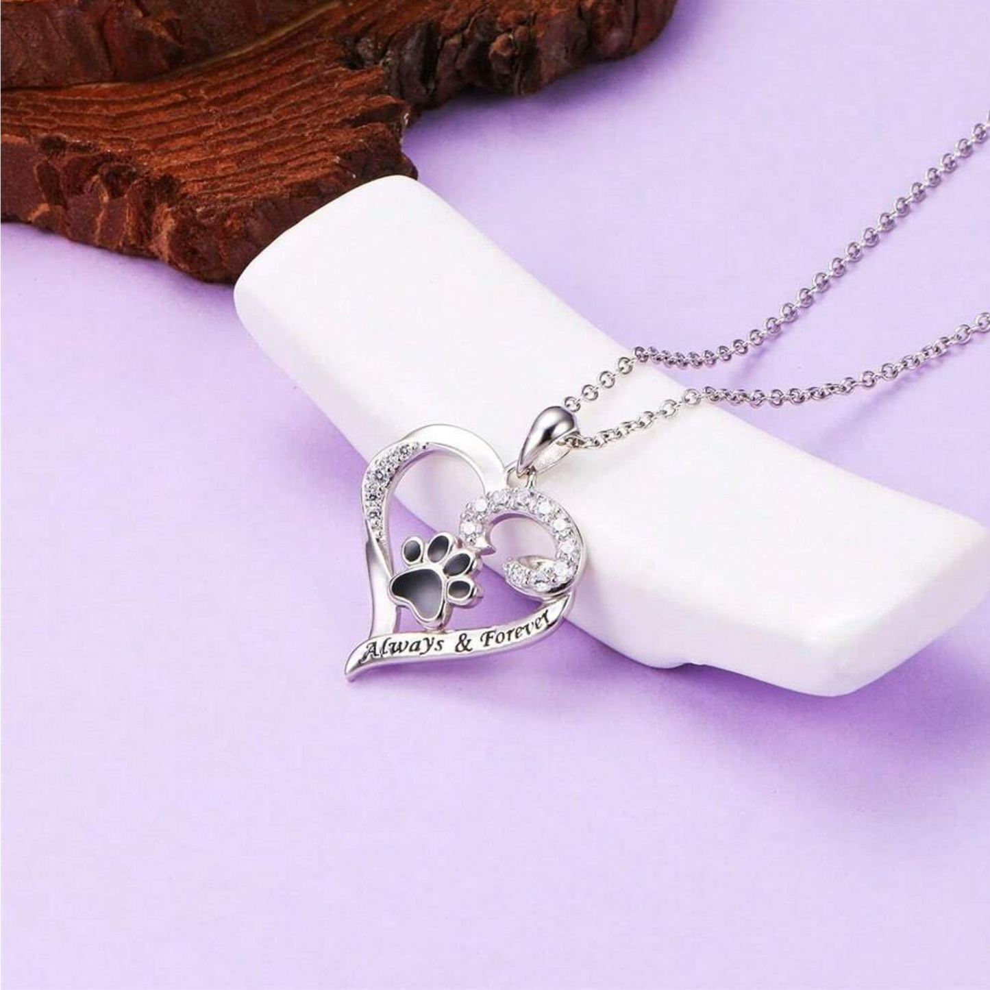 Collier Patte de Chien – Cœur en Acier Inoxydable avec Zircone