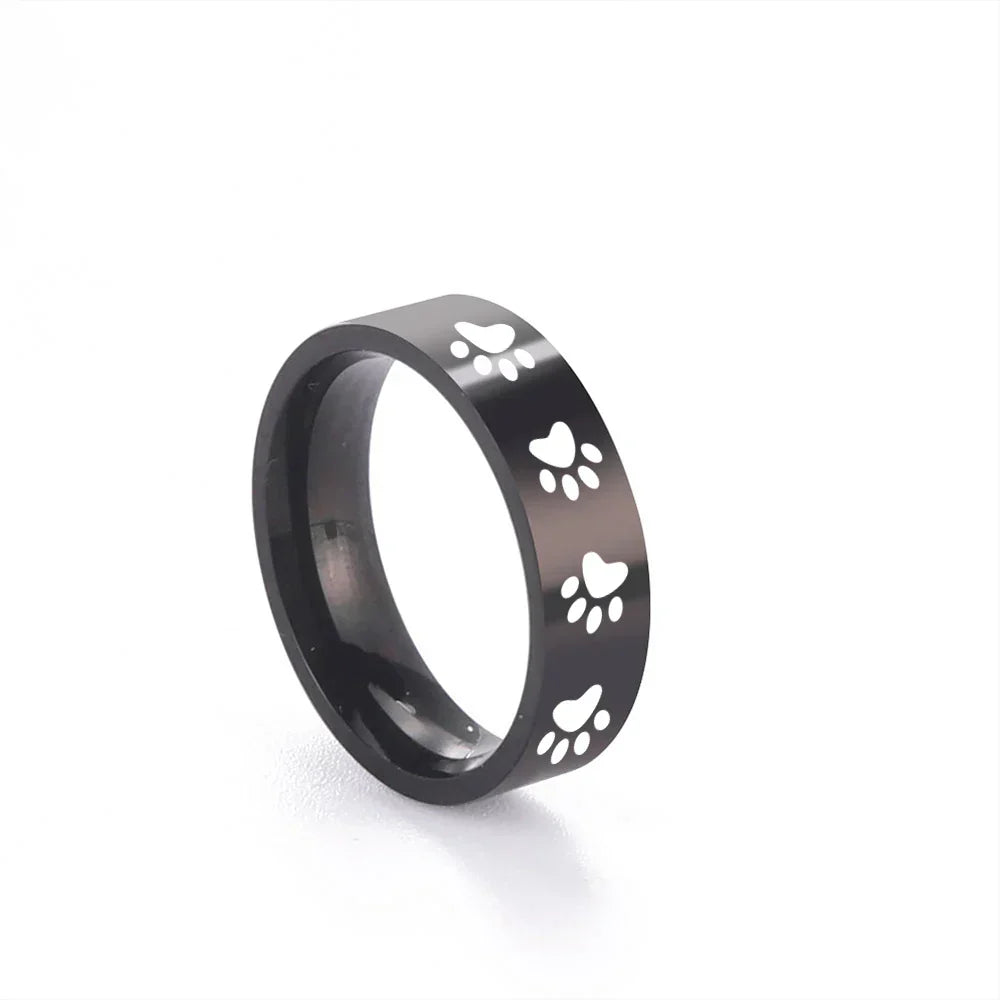 Bague Empreinte Patte Faite Main en Acier Inoxydable