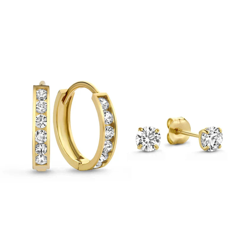 Ensemble de Boucles d'oreilles à Pierre Dara Brillane | Or Blanc