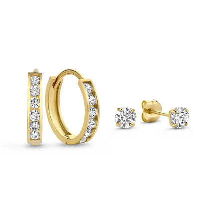 Ensemble de Boucles d'oreilles à Pierre Dara Brillane | Or Blanc