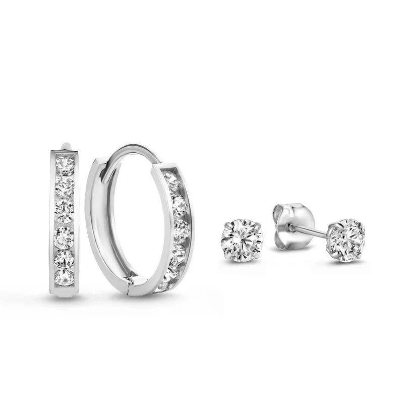 Ensemble de Boucles d'oreilles à Pierre Dara Brillane | Or Blanc