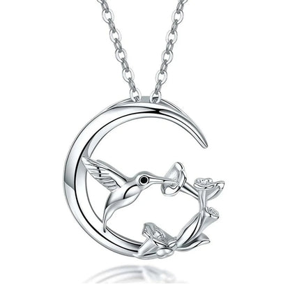 Collier Pendentif Argent Oiseau Lune Vintage