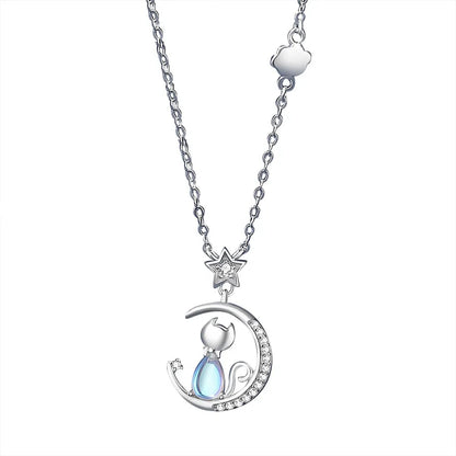 Collier Argent Sterling Chat Lune