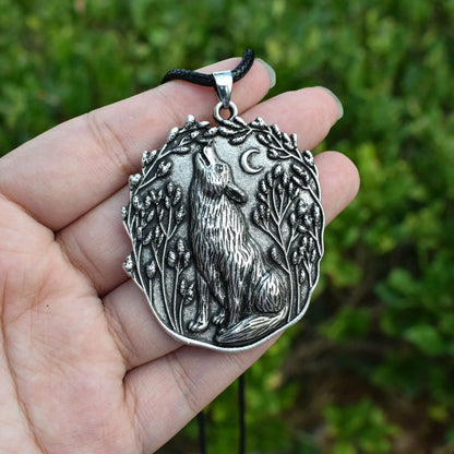 Collier Pendentif Lune Loup Animal Totem