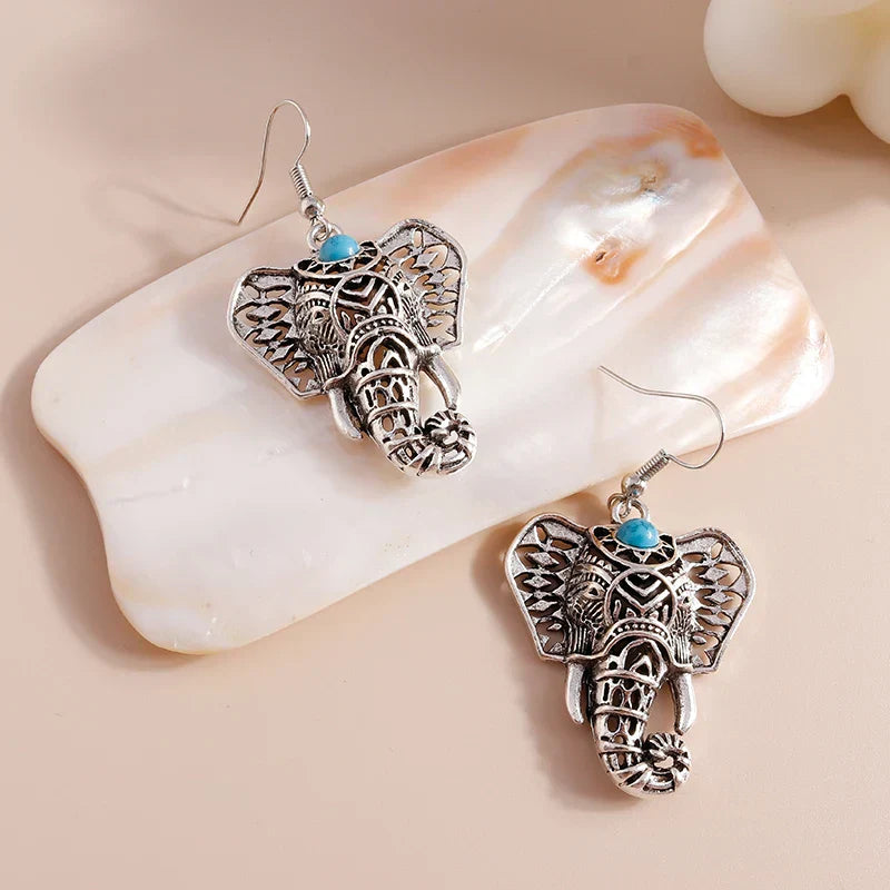Boucles d'oreilles Tomettes Éléphant Vintage Argent Bohème