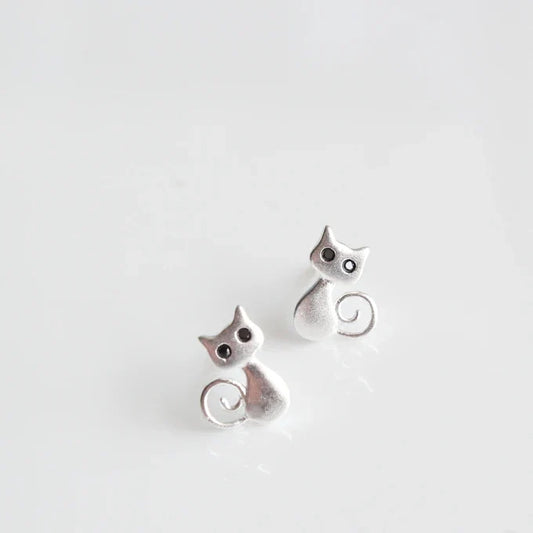 Boucles d'oreilles Fines Chat Argent
