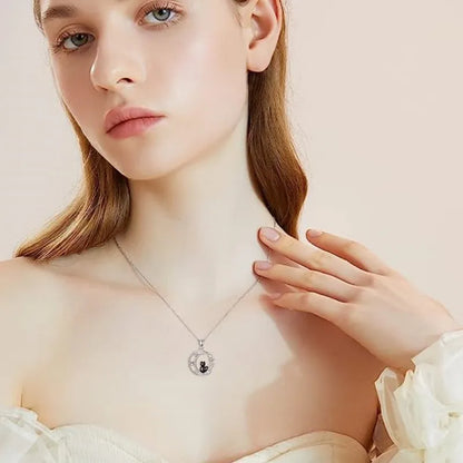Collier Pendentif Cristal Chat Noir Lune