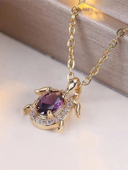 Collier Pendentif Tortue Cristal Violet