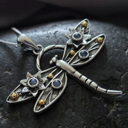 Collier Pendentif Libellule Cristal Vintage
