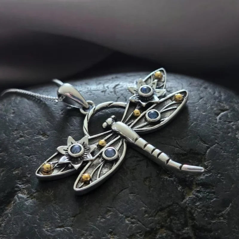 Collier Pendentif Libellule Cristal Vintage