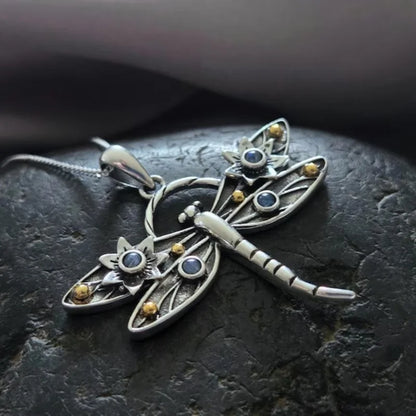 Collier Pendentif Libellule Cristal Vintage