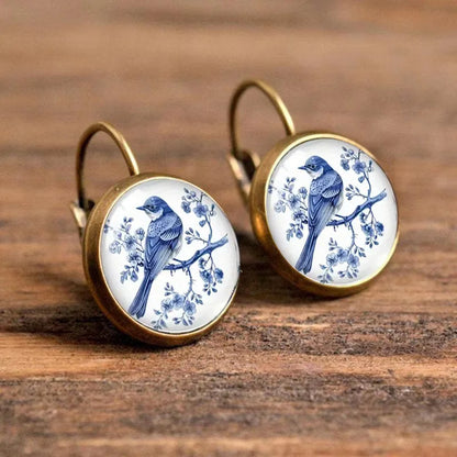 Boucles d'oreilles Dôme de Verre Pie Bleue Vintage