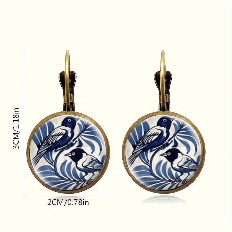 Boucles d'oreilles Dôme de Verre Pie Bleue Vintage
