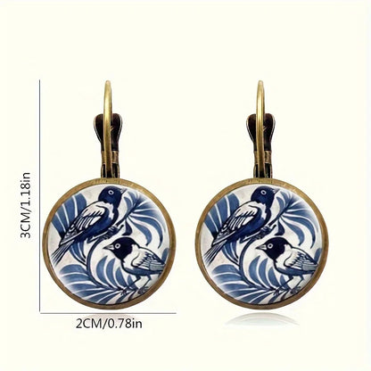 Boucles d'oreilles Dôme de Verre Pie Bleue Vintage