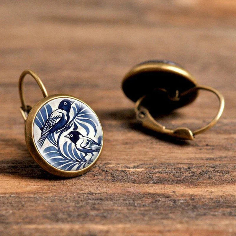 Boucles d'oreilles Dôme de Verre Pie Bleue Vintage