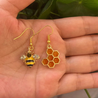 Boucles d'oreilles Cristal Abeille Dorée et Ruche
