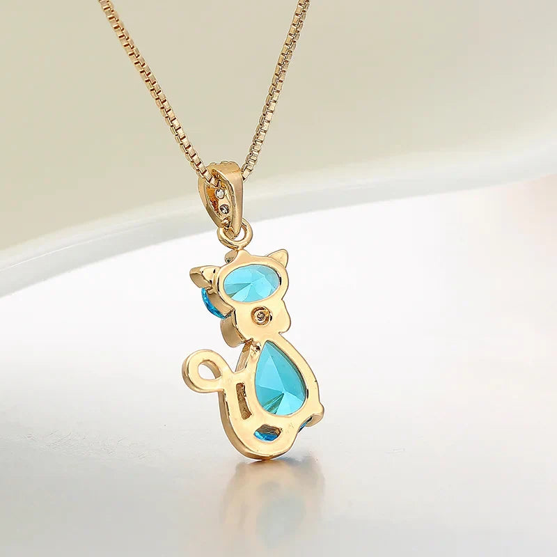 Collier Pendentif Chat Cristal